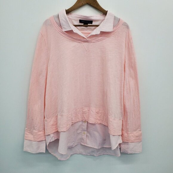 Tommy Hilfiger Womens Pink Layered Long Sleeve Button Shirt Top Blouse Size 2XL - Picture 3 of 15
